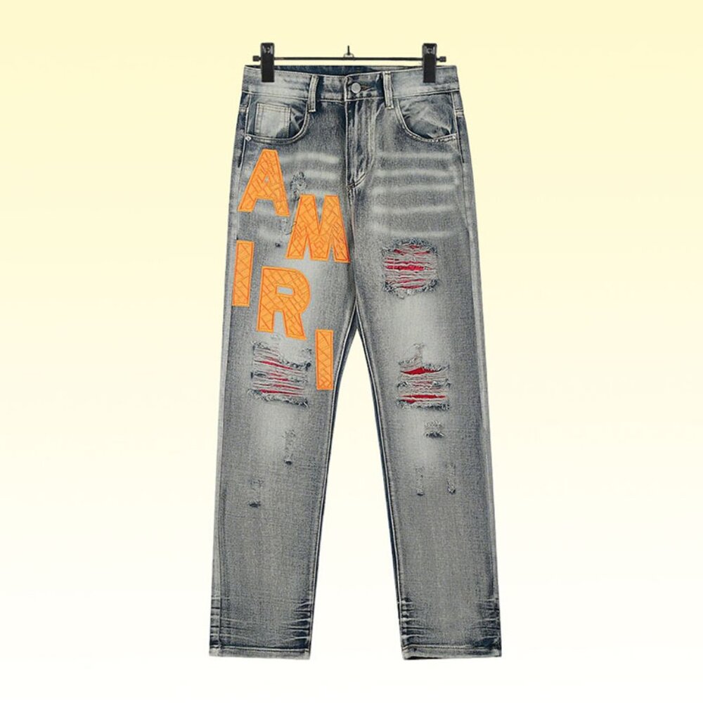 Amiri Orange Letter Logo Skinny Jeans